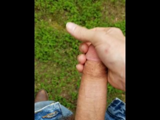 Peeing and jerking off outside moaning at end