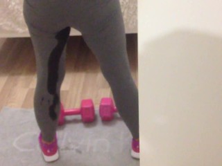 Girl pee her leggins by Fitness