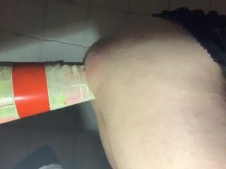 BBW Fucks Her Sloppy Cunt With A Traffic Cone Under A Public Staircase