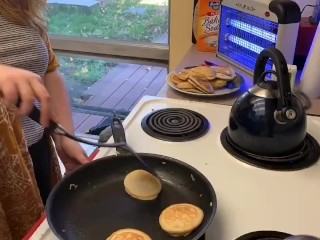 Makin pancakes in the kitchen with my roommates (wholesome)