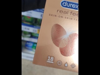 Step mom in leggings buying XXL condom for step son