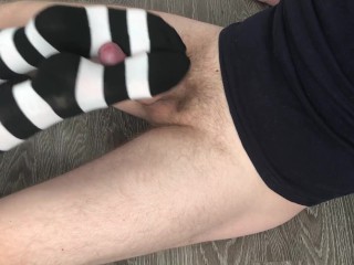sexy girl footjob & sockjob with knee socks cumshot feet
