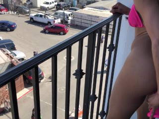 AMBER SKY DOES ASS TO MOUTH WITH BUTT PLUG THEN FUCKS HER ASS ON BALCONY
