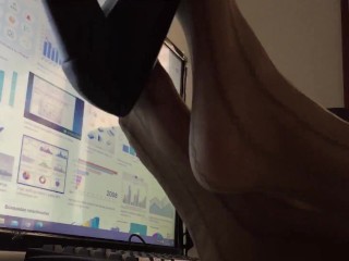 My Secretary Chris tries to Update all the Reports. Sexy shoeplay over desk HD SHORT CUT