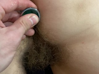 Hairy asshole closeup play HD 60 fps anal training  POV