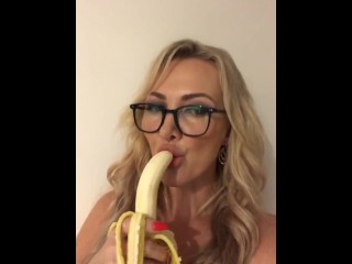 geeky MILF Deep Throats a banana
