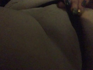 Sexy horny MILF with glasses plays with pussy and rubs panties on clit. Fat pussy lips