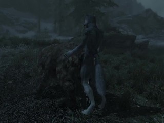 Female Bear Love- Animated Furry Yiff between a Bear and Anthro Wolf in Skyrim