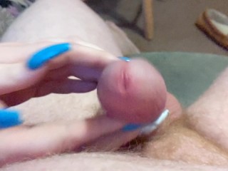 Long Blue Nails Scratching His Cock