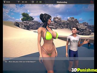 3D MILF wife gives titjob on the beach