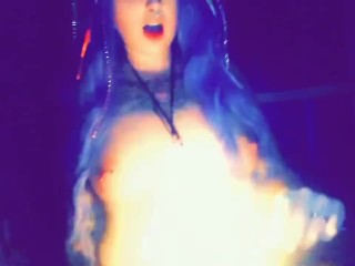 Sexy scene girl shoves glow stick in pussy