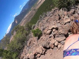 Quickie while hiking in New Mexico with a facial at the end.