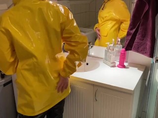 Amateur trying on leather jacket and raincoats haul - why girls take so long to get ready