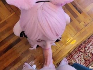 This kitty licked all the cream! Whipped cream blowjob