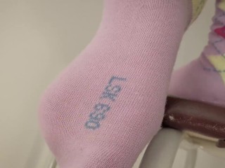Mistress kneads her feet before sockjob in sexy socks