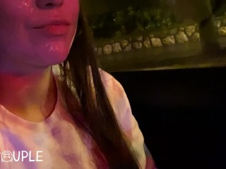 CUM on my face while driving and licking it with my huge Tongue (after Blowjob)
