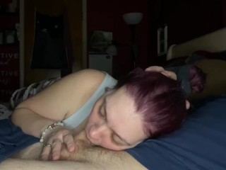 Wife gives great blowjob after long day