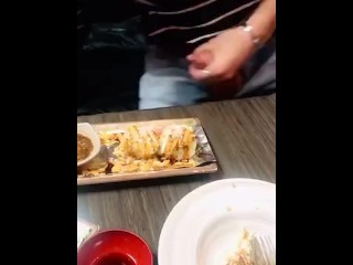 Risky public - dared to cum in restaurant on my sushi and eat it
