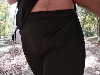 My bulge in leggings in the forest
