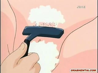 Bondage hentai shaves her pussy