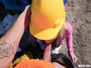 Little blonde banged on construction site