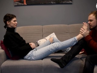 Nikola's first foot worship in her life! (foot fetish, sexy feet, bare feet, czech soles,young feet)
