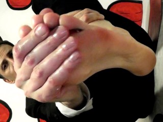 Suit Foot Fetish - POV Close up Businessman Rubbing his Big Gay Oily Feet and Toes Closeup and Oiled