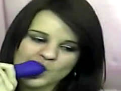 Hottest Brunette 19yo With Her Big Blue Dildo On W