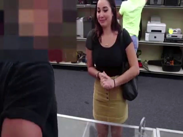 Amateur babe strips for pawn shop cash on camera