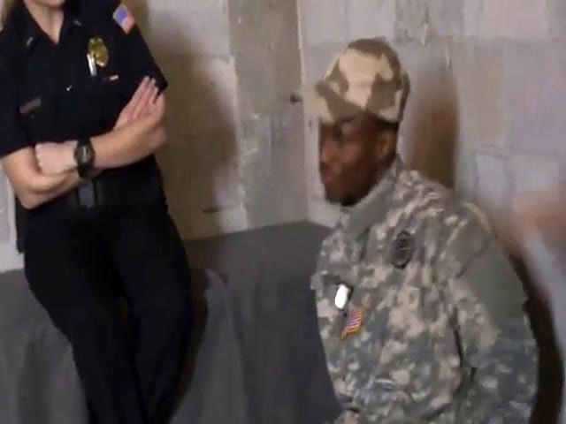 Female police officers use fake soldier as a fuck toy
