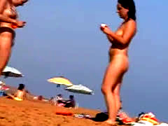 3 Darkhaired Cuties Naked At The Beach