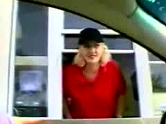 Babe At Drive-through Flashes Guy