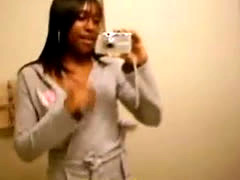 Black Gf Selfshot Video Strip In Bathroom